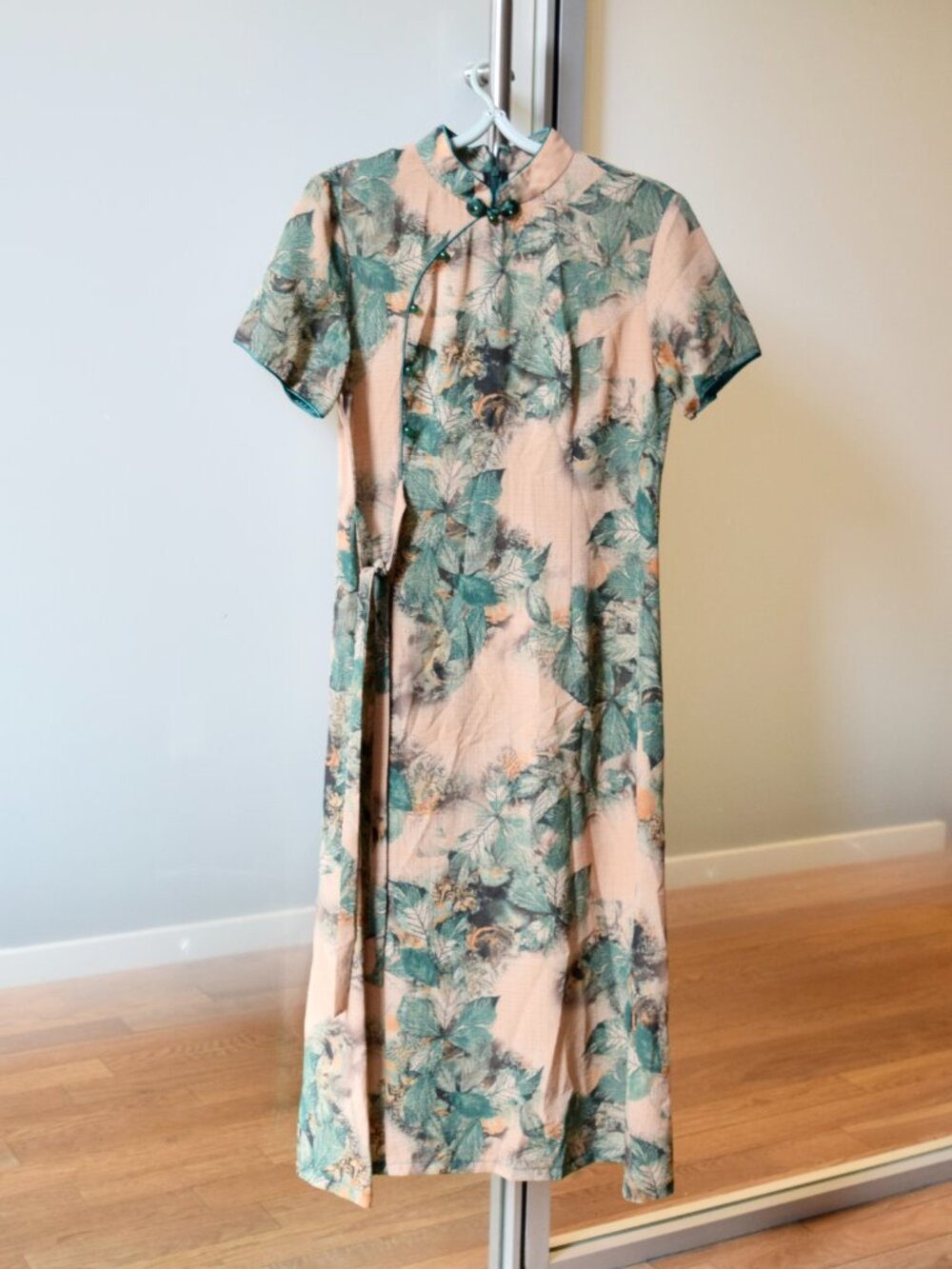 Khaki Green Flora Qipao A Line Dress - Chinese Cheongsam
